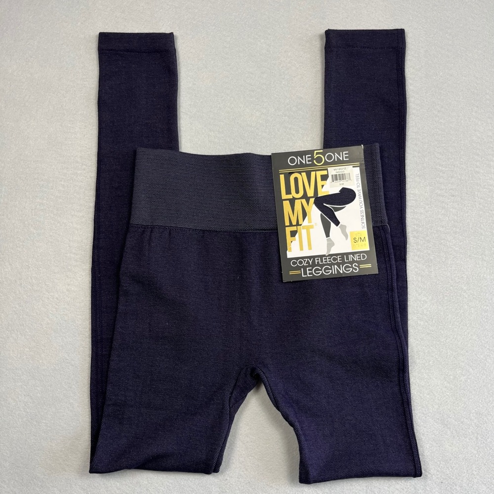 One 5 One Love My Fit Fleece Lined Leggings Indigo Blue Womens S/M  Cozy NWT